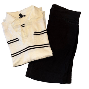Hilary Radley Womans Medium Sweater in White and Black and Black Shorts Bundle